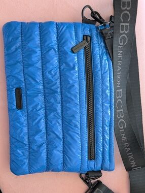 BCBGeneration Bright Blue Quilted Belt Bag with Branded Strap